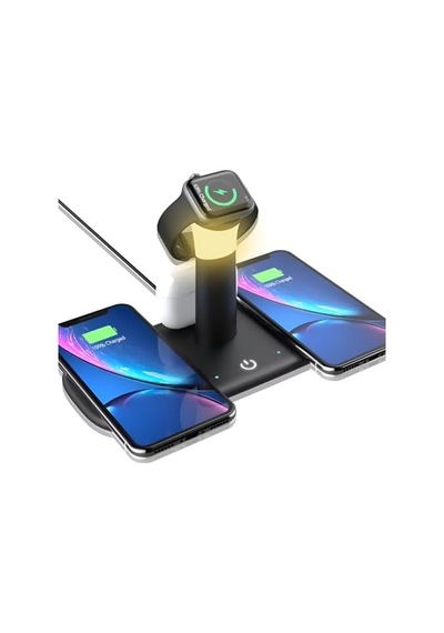 Bw02 Apple Kablosuz Wireless Hızlı Şarj Standı Iwatch Airpods İphone 11 11 Pro 12 12 Pro 13 13 Pro Xs Xr 8 Uyumlu-siyah