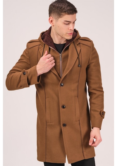 Plt8334 Dewberry Erkek Palto-Koyu Camel-Koyu Camel