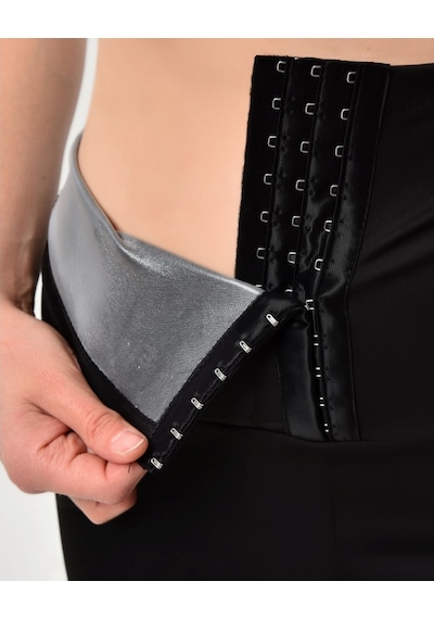 Sauna Suit Ekstra Yüksek Bel 3Kademeli Agraflı Maksimum Terleten Termal Tayt Siyah