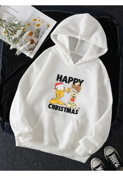 Garfield Happy Christmas Kapşonlu Sweatshirt 001