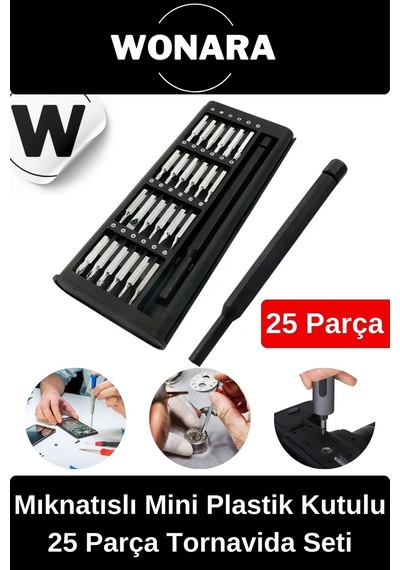 Özel Üretim Laptop Gözlük Saat Telefon Tamir Mıknatıslı Mini Plastik Kutulu 25 Parça Tornavida Seti