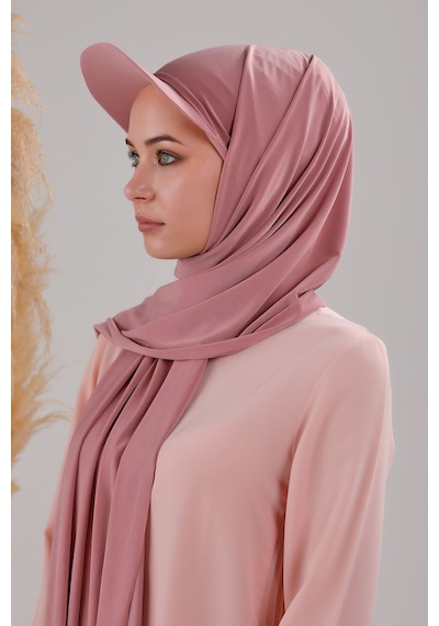 Melodi Scarf Kadın Tesettür Şapkalı Pratik Boneli Hazır Şal Pudra Pudra