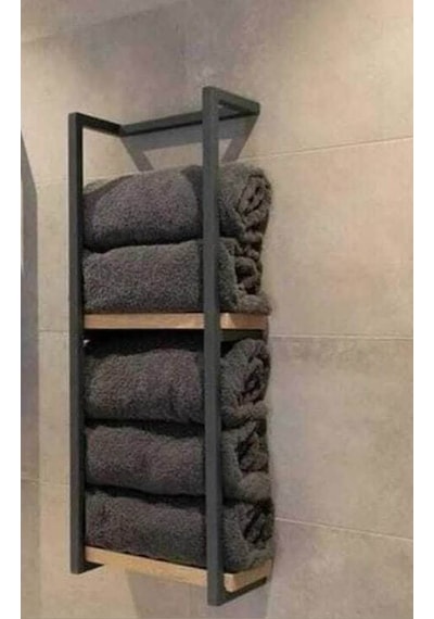 Metal Ahşap Banyo Havluluk . Kahverengi
