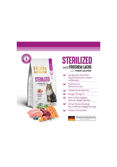 Nutri Feline Somonlu Kısırlaştırılmış Yetişkin Kedi Maması 10 KG