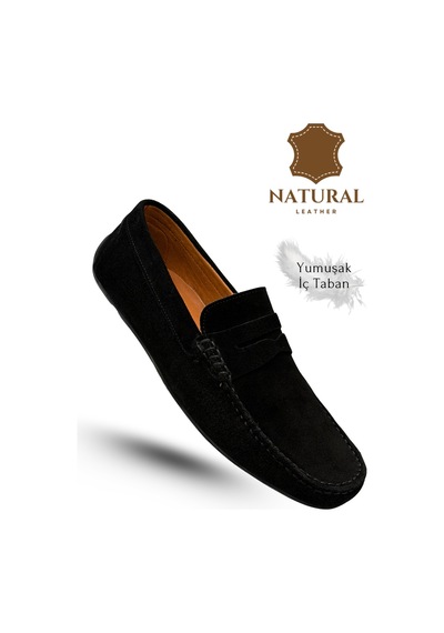 Sermoda Erkek Loafer - Hakiki Deri Rok Loafer Erkek Ayakkabı Süet Siyah