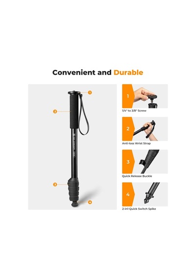 K&f Concept 160cm Kamera Monopodu, 5 Bölmeli Yükseklik Ayarlı Alüminyum Monopod