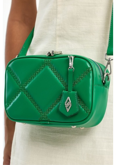 Küçük Boy Nakış Detaylı Crossbody Çapraz Askılı Kadın Omuz Çantası Çimen Çimen