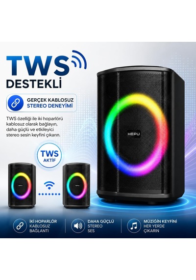 Hp-981 Partybox Bluetooth Hoparlör 6.5 Hoparlör 40w Güç Rgb Işık Tws Destekli