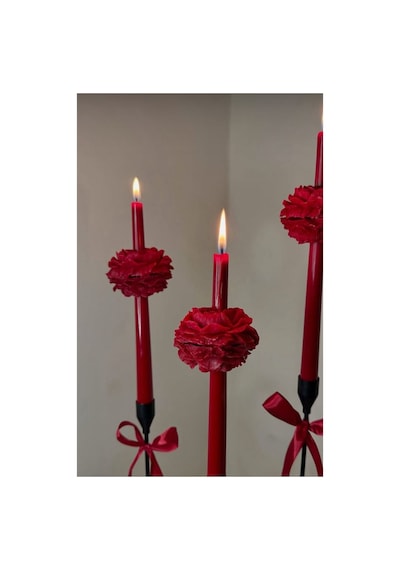 Dekoratif Soy Mum Şamdanlık Mum Kırmızı Rnek 20 Cm 2 Adet 4 Adet Şakaik 6'lı Set Modern Dekoratif Soy Mum Kırmızı