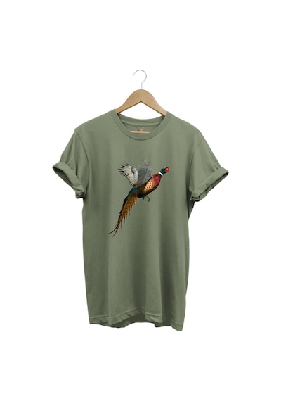 Avcılık Tavuskuşu Baskılı Minimal Regular Fit %100 Pamuk Haki T-shirt Haki