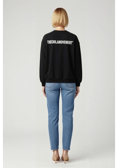 Ersefa Kadın Kışlık Bisiklet Yaka Oversize Sweatshirt Sırtı Büyük Harf Y siyah