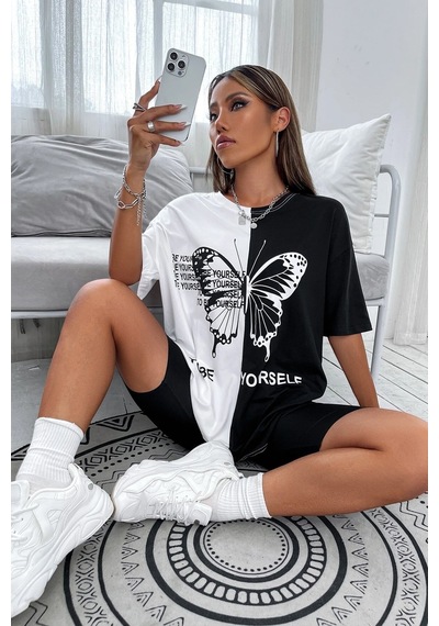 Unisex To Be Yourself Baskılı Tasarım Tshirt Siyah