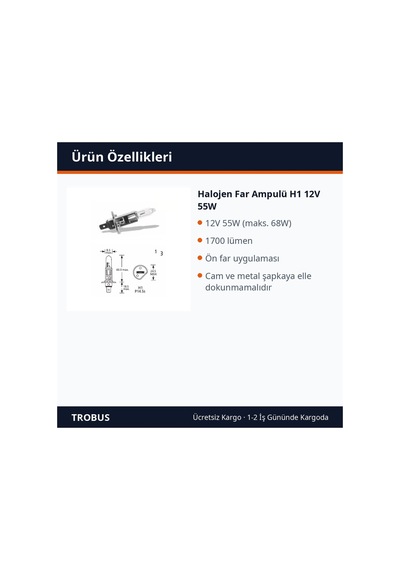 Trobus Halojen Far Ampulü H1 12v 55w