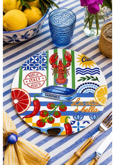 Sicilya Serisi Kolaj 4lü Supla Set 30 Cm Mdf Uv Baskı Çok Renkli