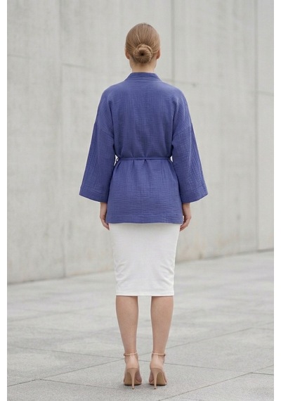 Kadın Mor Kimono Ceket Oversize Bağlamalı Salaş Yazlık Kimono Hırka