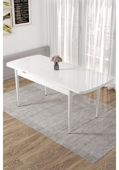Canisa Concept Kor Serisi 70x114 Açılabilir Beyaz Mutfak Masası Takımı-6 Adet Kiremit Sandalye Masalar Beyaz Sandalyeler Kiremit