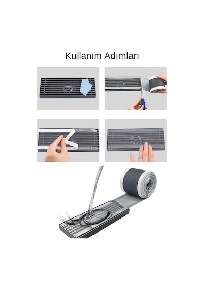 Mucit Home 10 Cm 4 Metre Çok Amaçlı Gider Süzgeci Sineklik Tamir Kiti Saç Kıl Tüy Tutucu Gri