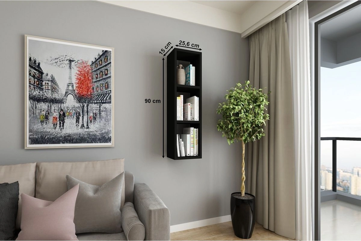 Duvar Rafı Tek Kitaplık 90 Cm Mobilya Siyah Siyah
