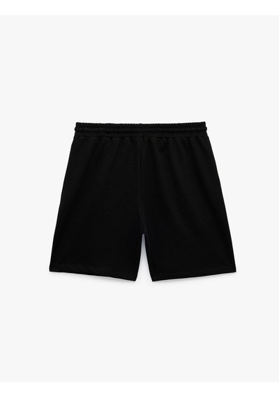 Koton Pamuklu Cepli Straight Fit Beli Bağcıklı Baskılı Spor Şort Siyah 6sam40142nk