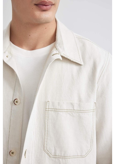 DeFacto Regular Fit Polo Yaka Keten Karışımlı Düğmeli Cepli Yazlık Gömlek Ceket B4529AX24SPBG307