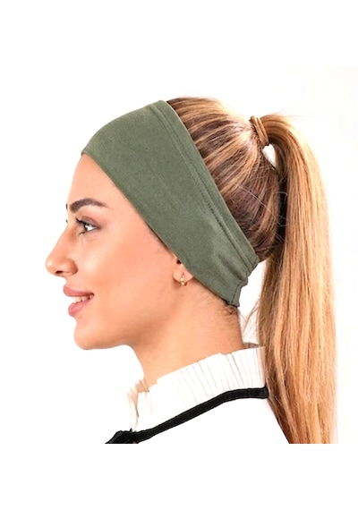 Alivascarf Kaymayan Silikonlu Bandana Bone Siyah - Kadın Tesettür Dikişsiz Kaymaz Geçme - Sportif Saç Bandı Haki