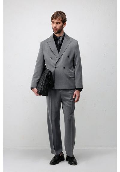 Antioch Relax Fit Kruvaze Erkek Blazer Ceket Gri