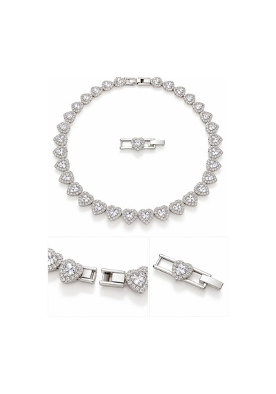 Eclat Collection Amorette Kalp Taşlı Rodyum Kaplama Silver Su Yolu Kolye Çıkarılabilir Uzatma Parçalı Gümüş Gümüş
