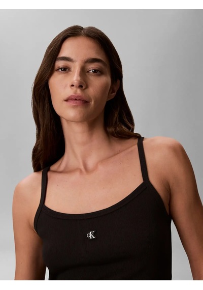 Calvin Klein Sl 2x2 Baby Rıb Stra, Ub1 Siyah Kadın Askılı Bluz