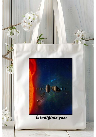 Art Hediye Astronomi Baskılı Bez Çanta Omuz Çantası Kişiye Özel Desen 6 Çok Renkli