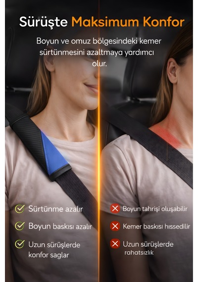 Emniyet Kemeri Kılıfı 2 Adet Deri Carbon Yumuşak Dolgulu Boyun Konfor Emniyet Kemer Pedi - Kmrx3