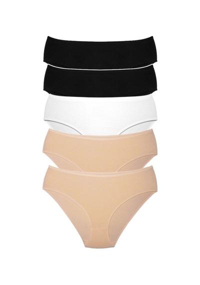 Alya Underwear Kadın Pamuklu Hipster - Slip Külot 5 Farklı Renk 1 Pakette Siyah-Beyaz-Ten