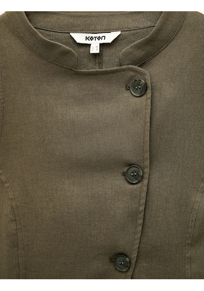 Koton Slim Fit Mandarin Yaka Asimetrik Düğmeli Keten Yelek Haki 6sak20078pw
