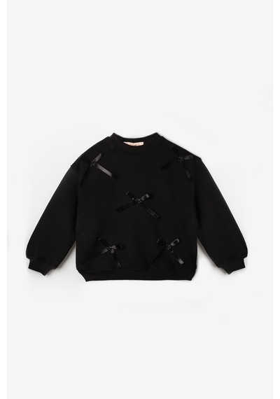 Le Mabelle Siyah Fiyonk Detaylı Uzun Kollu Kız Çocuk Sweatshirt Siyah
