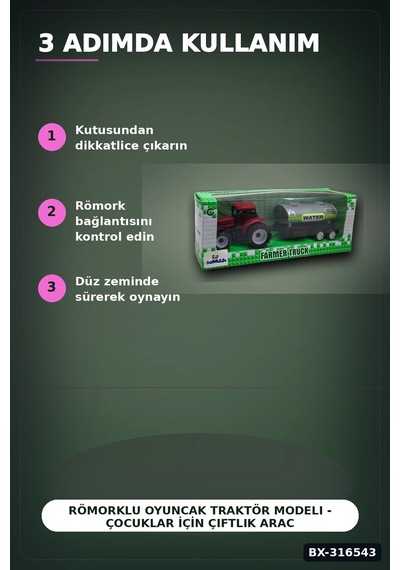 Römorklu Oyuncak Traktör Modeli - Çocuklar İçin Çiftlik Aracı Oyun Seti Bx-316543