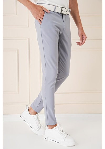 Efor Slim Fit Yan Cepli Düz Esnek Casual Gri Mavi Pantolon P 1144 Gri - Mavi