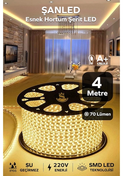 Hortum Esnek 220v Şerit Led Gün Işığı 4 Metre 4 Metre