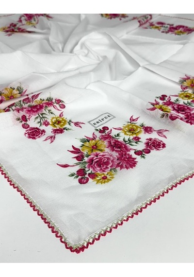 Eripek Oyalı Pamuk Yazma 6593 Beyaz-Pembe