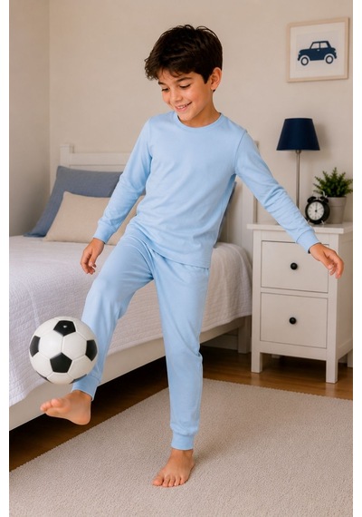 Zuzunga Soft Mavi %100 Pamuk Basic Erkek Çocuk Pijama Takımı