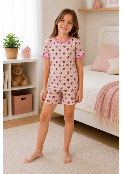 Tenra Kız Çocuk Pamuklu Şortlu Pijama Takımı 3-12 Yaş Pembe