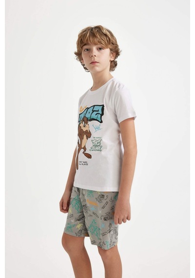 Defacto Erkek Çocuk Looney Tunes Kısa Kollu Pijama Takımı A2374a824smwt34 Beyaz