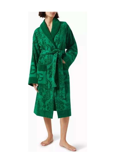 Dolce & Gabbana Casa Unisex Logo-jacquard Bornoz, Pamuklu Havlu, Lüks, Rahat Ve Şık Yeşil