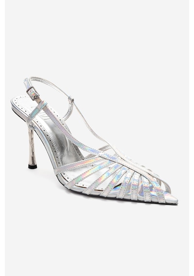 Luvishoes Leaf Gümüş Hologram Kadın Topuklu Ayakkabı Gümüş
