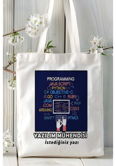 Art Hediye Yazılım Mühendisi Baskılı Bez Omuz Çantası Kişiye Özel Model 2 Çok Renkli