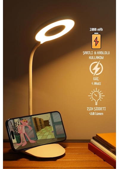 Masa Lambası Dokunmatik 3 Renk 24 Led Telefon Standlı Kademeli Çalışma Okuma Işığı Gece Lambası Tek Renk