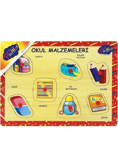 Ahşap Tutmalı Okul Malzemeleri Puzzle.