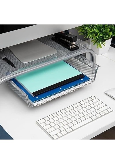 Raflı Ve 2 Cepli Monitör Ekran Yükseltici Gümüş
