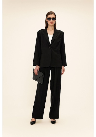 Olcay Mono Yaka Oversize Blazer Ceket Siyah 8262