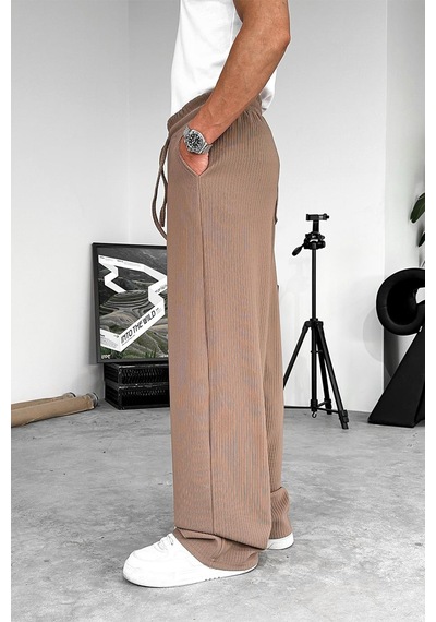 Kahverengi Likralı Fitilli Baggy Pantolon Kahverengi