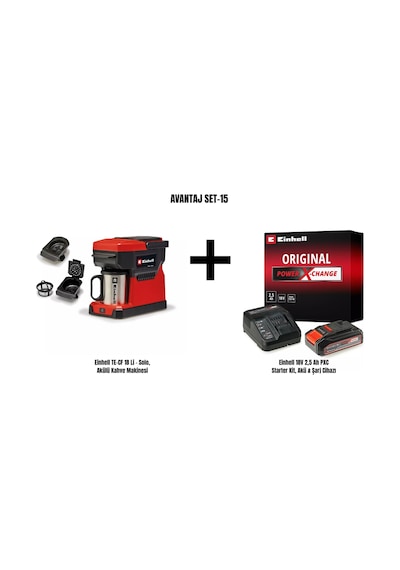 Einhell SET-15 TE-CF 18 Li Akülü Kahve Makinesi + Einhell 18 V 2.5 Ah PXC Starter Kit Akü & Şarj Cihazı