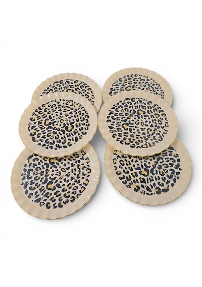 Sudedi Home 26 Cm Leopar Desenli Altın Yaldızlı Cam Servis Tabağı 6 Lı Set Çok Renkli